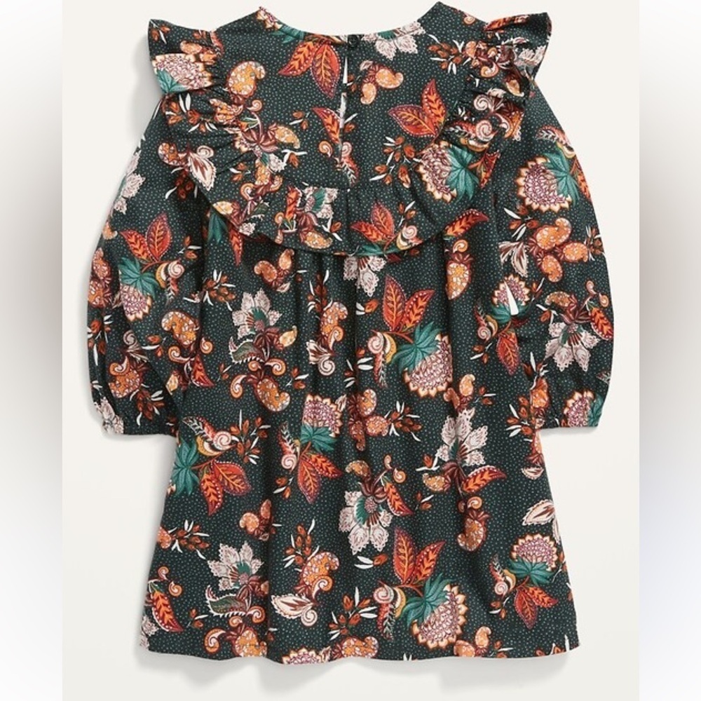 Old Navy ruffle trim Kids Dress with Floral Print in Dark Green